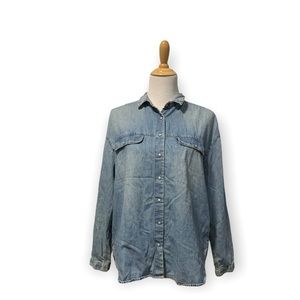 Zara | Blue Button Down Jean Top